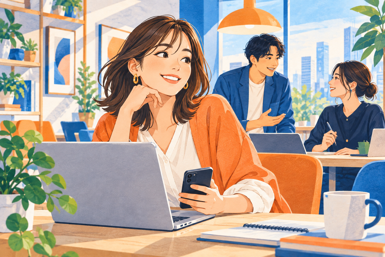 パソコンで情報を確認する成人のイメージイラスト
